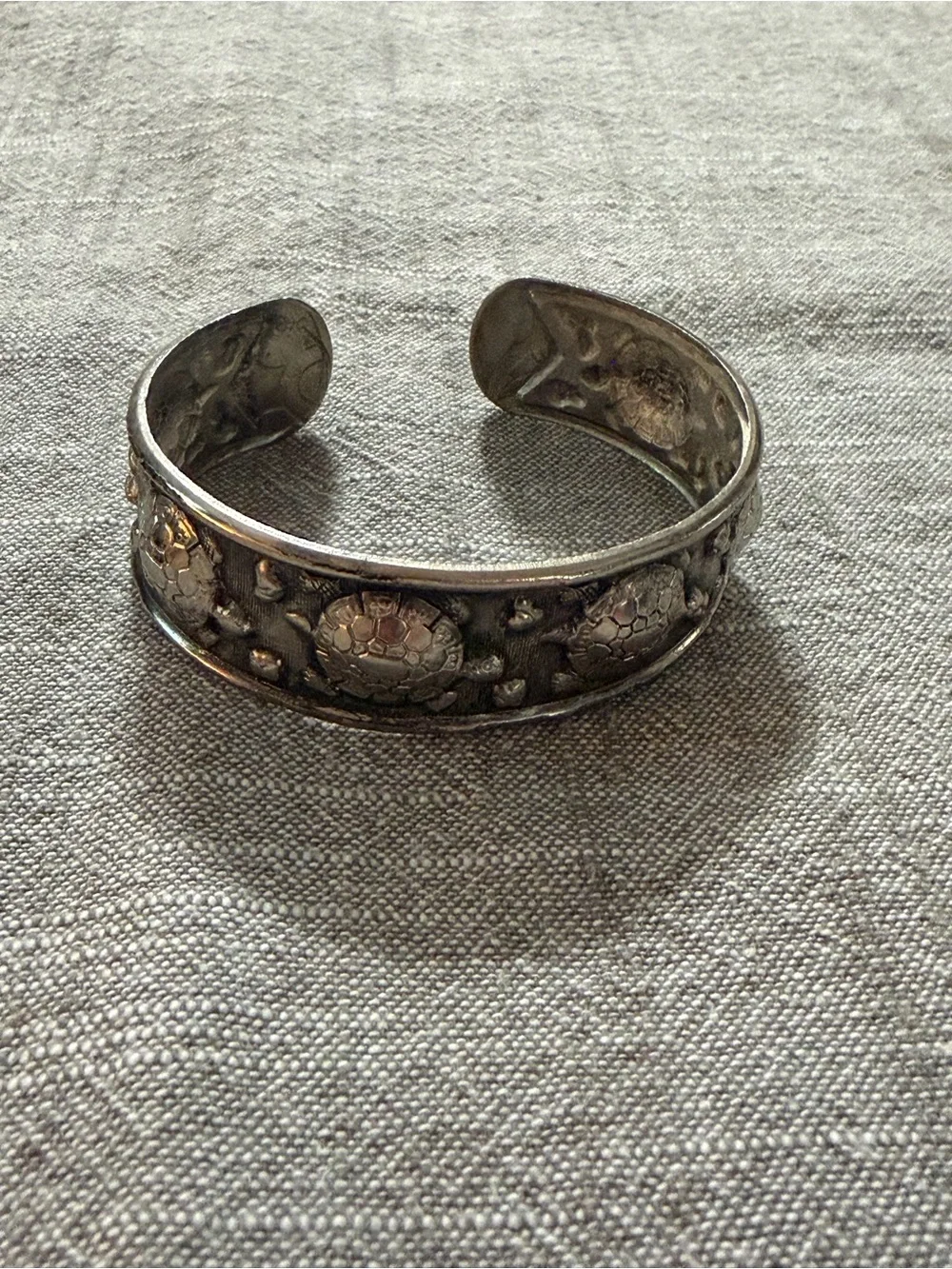 Vintage Sterling Silver Sea Turtles Engraved Cuff Bracelet